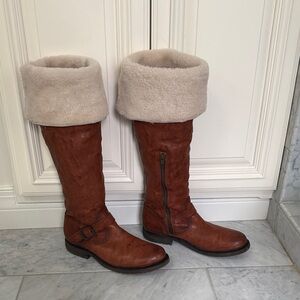 FRYE Brown Leather Boots with Cream Fur Lining 11B